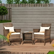 Tappio 3 Piece Patio Conversation Bistro Set Outdoor Chat Furniture, Porch Balcony Furniture Set,Wicker Chairs and Storable Table Set for Patio Balcony Backyard Apartment,Brown/Beige