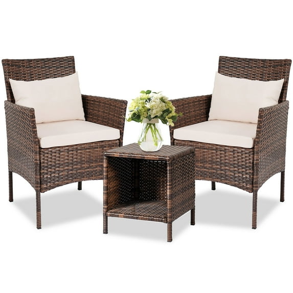 Tappio 3 Piece Patio Conversation Bistro Set Outdoor Chat Furniture, Porch Balcony Furniture Set,Wicker Chairs and Storable Table Set for Patio Balcony Backyard Apartment,Brown/Beige