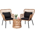 thumbnail image 1 of Tappio 3-Piece Patio Conversation Bistro Set Rattan Furniture, Outdoor Patio Set w/Glass Top Table & Cushions for Garden Balcony Backyard Poolside, Yellow/Black, 1 of 9