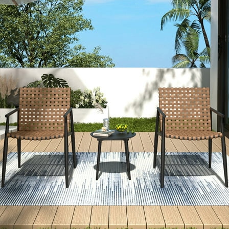 Tappio 3 Piece Outdoor Wicker Bistro Furniture Set, PE Rattan Chairs Porch Furniture Set with Glass Table for Yard Garden Balcony