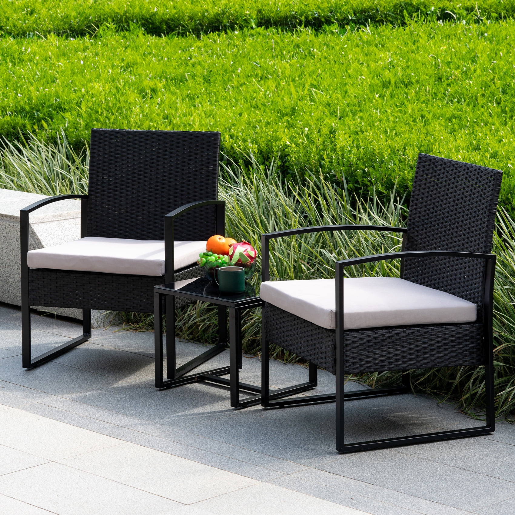 Tappio 3 Piece Patio Set Outdoor Chair Set with Glass Table, Rattan
