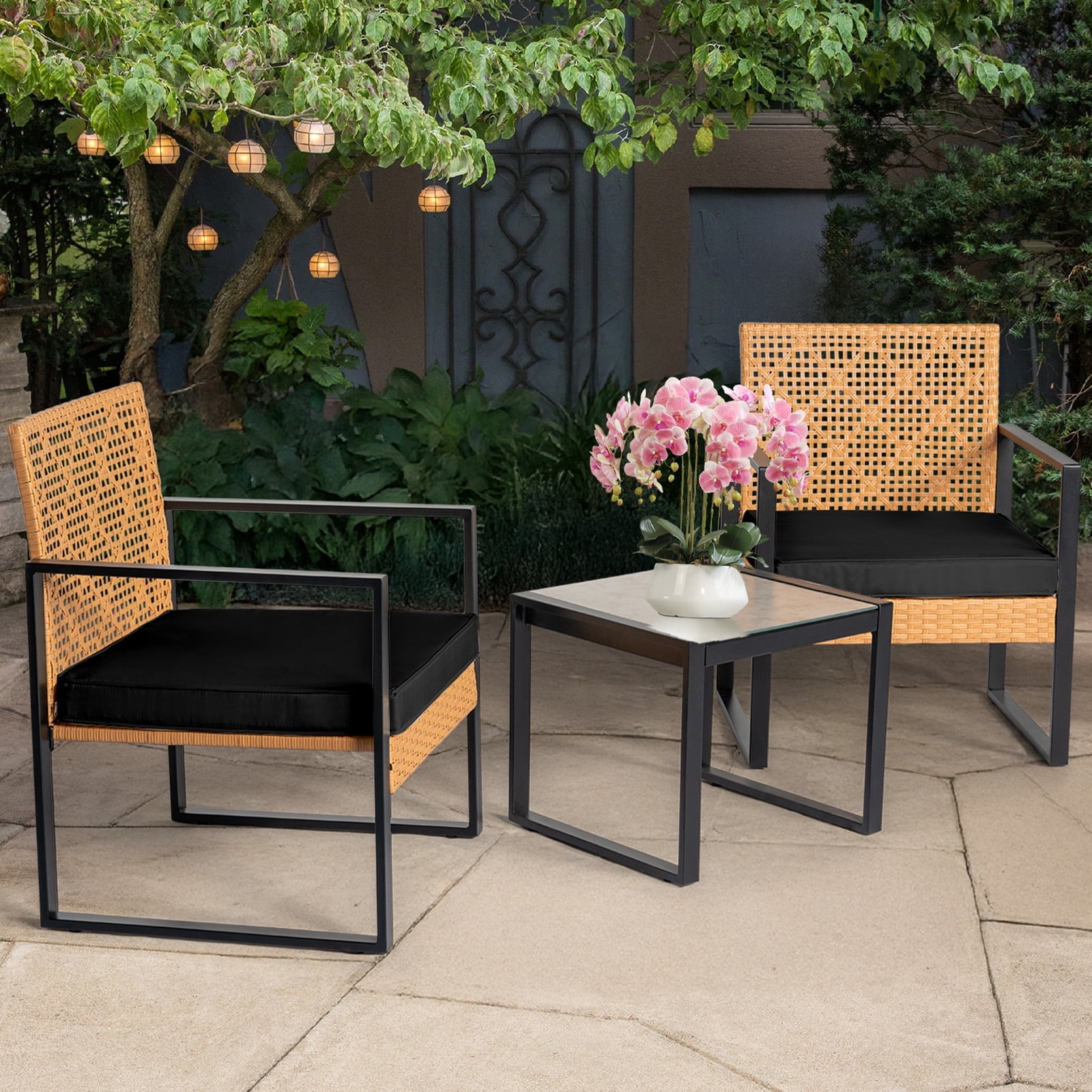 Tappio 3 Piece Wicker Patio Furniture Set, Outdoor Conversation Bistro ...