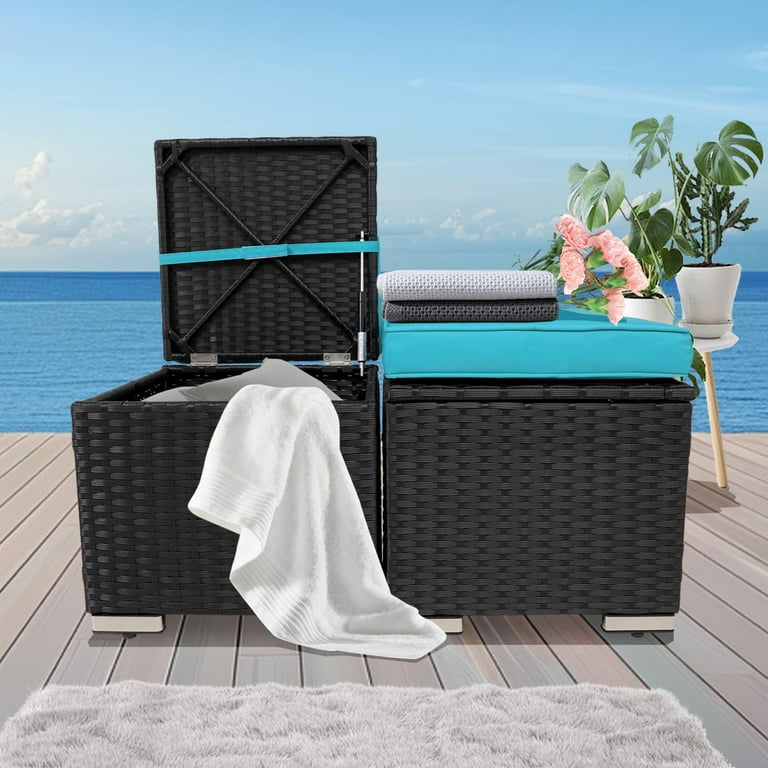 Tappio Pcs Outdoor Deck Box, PE Rattan Storage Bench Box with