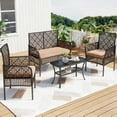 thumbnail image 1 of Tappio 4 Piece Outdoor Rattan Furniture Patio Conversation Set, Wicker Sofa Outdoor Patio Sets with Cushions and 2-Tier Table for Yard, Pool or Backyard, Beige, 1 of 9