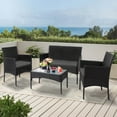 thumbnail image 1 of Tappio 4 Piece Patio Conversation Wicker Furniture Set, Porch Furniture Outdoor Sectional Furniture Set w/Side Table & Cushions, Wicker Sofa Garden Conversation Set for Yard Pool Backyard,Black/Gray, 1 of 10