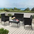 thumbnail image 1 of Tappio 4 Piece Patio Conversation Wicker Furniture Set, Porch Furniture Outdoor Sectional Furniture Set w/Side Table & Cushions, Wicker Sofa Garden Conversation Set for Yard Pool Backyard,Black/Black, 1 of 10