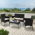 thumbnail image 1 of Tappio 4 Piece Patio Conversation Wicker Furniture Set, Porch Furniture Outdoor Sectional Furniture Set w/Side Table & Cushions, Wicker Sofa Garden Conversation Set for Yard Pool Backyard,Black/Beige, 1 of 10