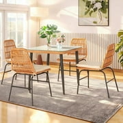 Tappio 4 Piece Outdoor Rattan Furniture Patio Conversation Set, Wicker Sofa Outdoor Patio Sets with Cushions and 2-Tier Table for Yard, Pool or Backyard, Blue