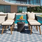 Tappio 5 Piece Patio Furniture Set, Outdoor Patio Conversation Set with Wicker Cool Bar Table and Ottomans, Outdoor Bistro Lounge Chairs for Porch Garden Balcony, ﻿Black/Beige ﻿