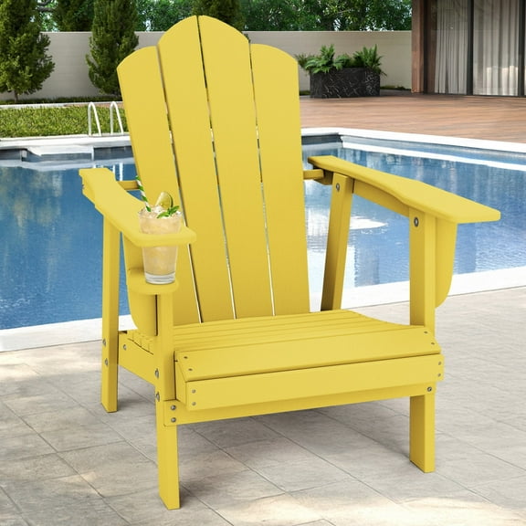Tappio HDPE Adirondack Chair, Patio Seat All Weather Outdoor Patio Chair with Cup Holder for Lawn Yard Fire Pit, Yellow