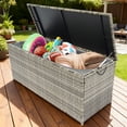 thumbnail image 1 of Tappio 113-Gallon Deck Box, Lockable Outdoor PE Rattan Storage Box with Hydraulic Rod and Waterproof Bag, Outdoor Container Deck Bin for for Pool Tools, Outdoor Equipments and Garden Tools, 1 of 9