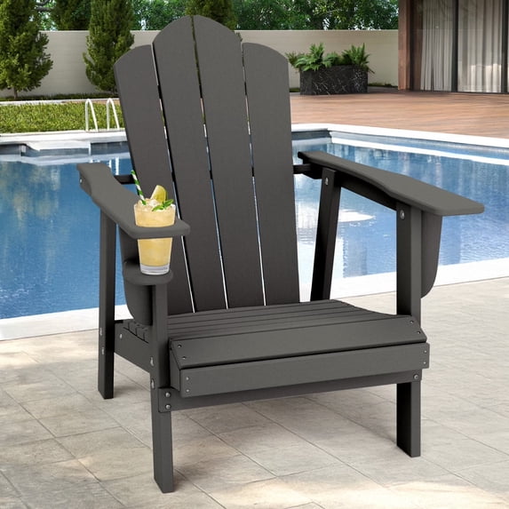 Tappio HDPE Adirondack Chair, Patio Seat All Weather Outdoor Patio Chair with Cup Holder for Lawn Yard Fire Pit, Gray