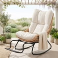 thumbnail image 1 of Tappio Rocking Papasan Chair with Adjustable Footrest, Outdoor Egg Rocking Chair with Thick Cushion and Steel Frame, Oversized Papasan Lounge Rocker for Garden, Porch, Living Room, Beige, 1 of 8