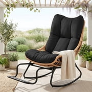 Tappio Rocking Papasan Chair with Adjustable Footrest, Outdoor Egg Rocking Chair with Thick Cushion and Steel Frame, Oversized Papasan Lounge Rocker for Garden, Porch, Living Room, Black