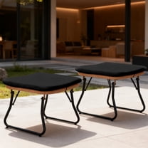  Tappio Foldable Ottoman Stools Set of 2, All Weather Wicker Footstool with Cushion and Non-Slip Pads, Outdoor Seating Footrest for Bedroom, Living Room, Porch, Balcony, Black