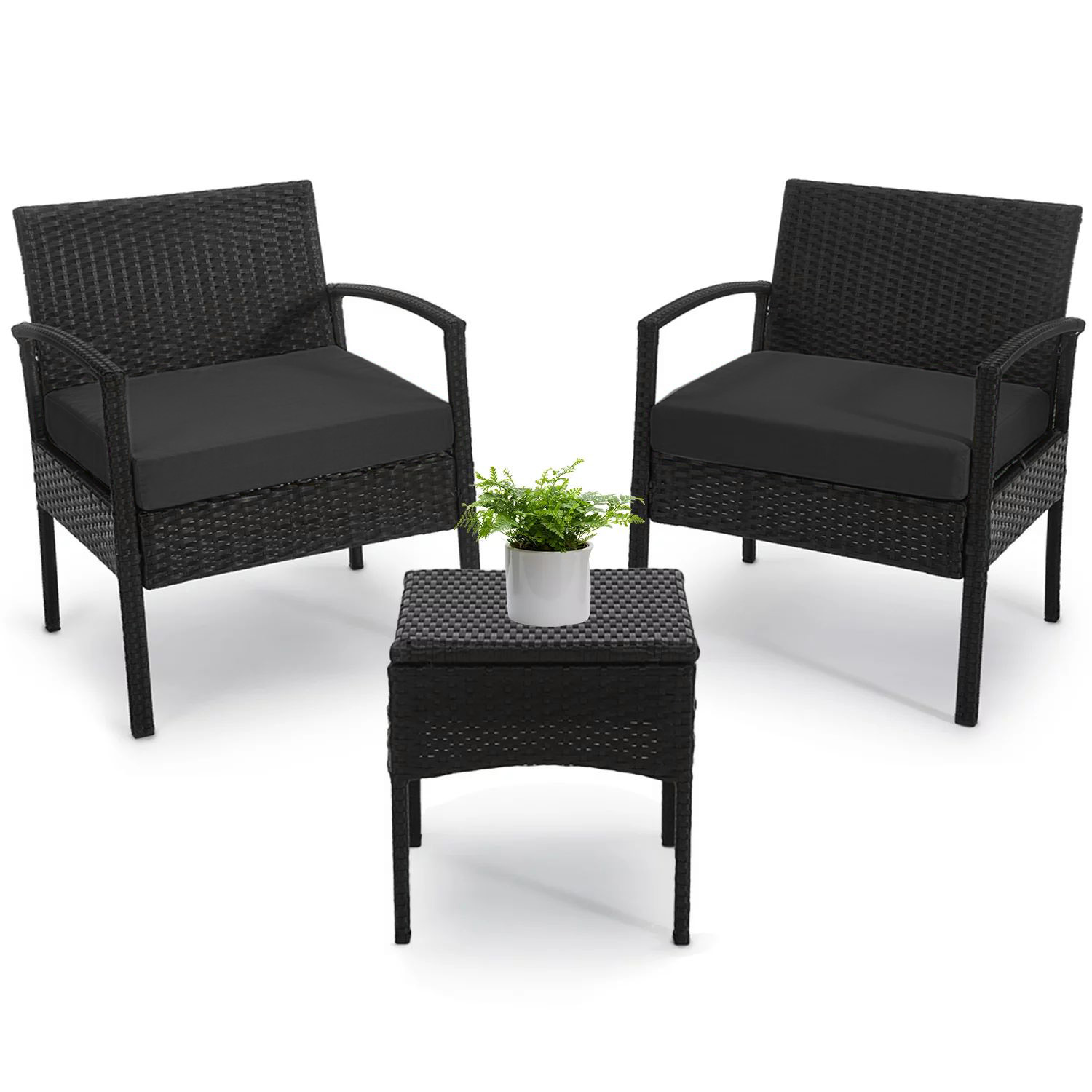 Tappio 3 Piece Outdoor Wicker Furniture Patio Bistro Set, PE Rattan