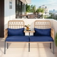 thumbnail image 1 of Tappio Outdoor Rattan Loveseat, Patio Rattan Conversation Set Seat Sofa Cushioned Loveseat Table Chairs with Built-in Coffee Table, Blue, 1 of 9