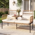 thumbnail image 1 of Tappio Outdoor Rattan Loveseat, Patio Rattan Conversation Set Seat Sofa Cushioned Loveseat Table Chairs with Built-in Coffee Table, Beige, 1 of 8