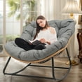 thumbnail image 1 of Tappio Outdoor Rocking Egg Chair, Indoor Papasan Chair Rattan Patio Wicker Lounge with Thick Cushion for Bedroom Living Room Garden Porch Backyard, Gray, 1 of 9