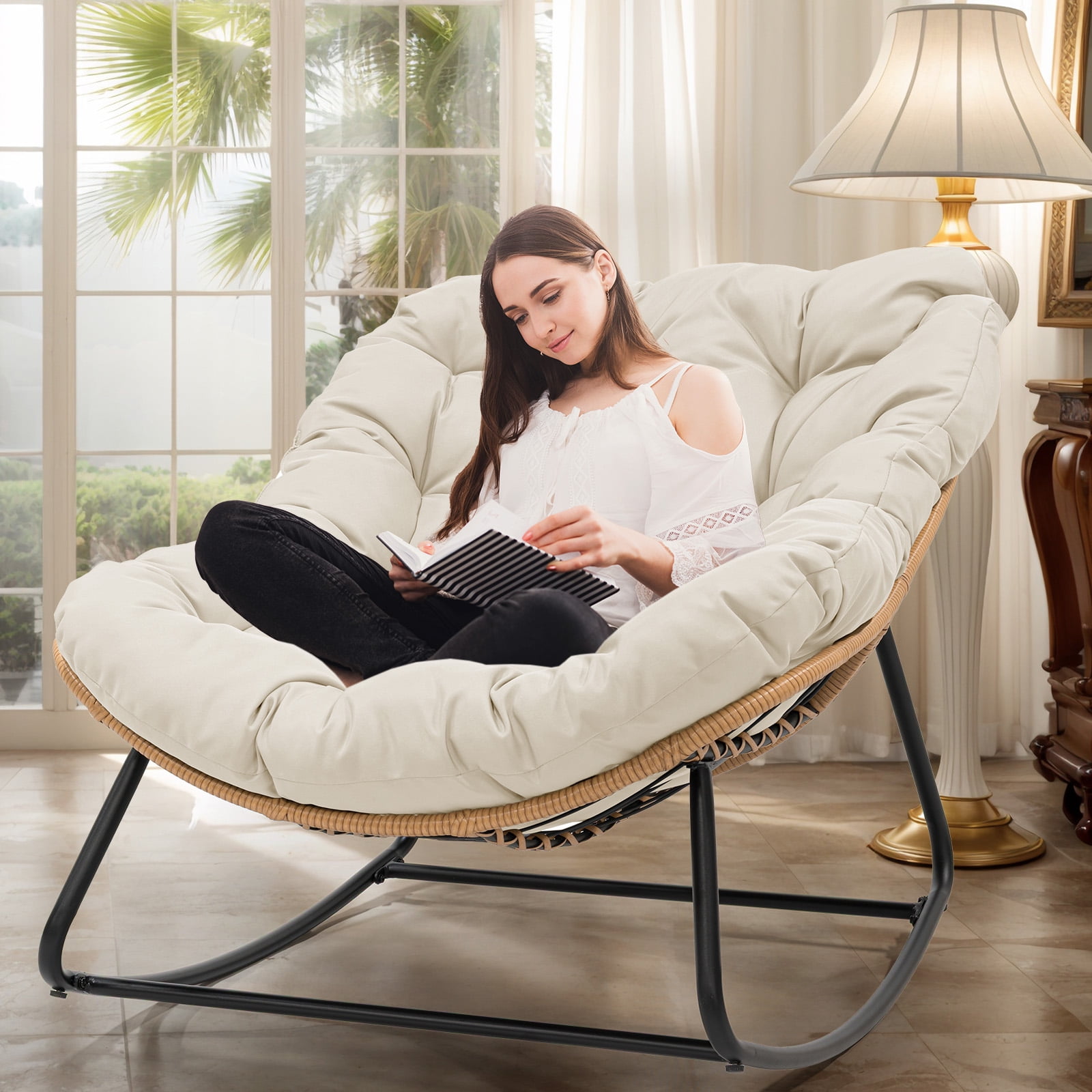 Tappio Egg Chair, Woven Outdoor Rocking Patio Chair, Wicker Single