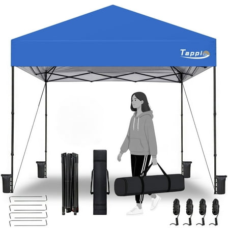 Tappio Portable 10x10 Pop Up Canopy Tent, Only 26 Lbs, Outdoor Instant Canopy Patio Gazebo Event Tent Shelter with 8 Stakes, 4 Ropes, 4 Sandbags and 1 Handbag for Camping Party Beach, Blue