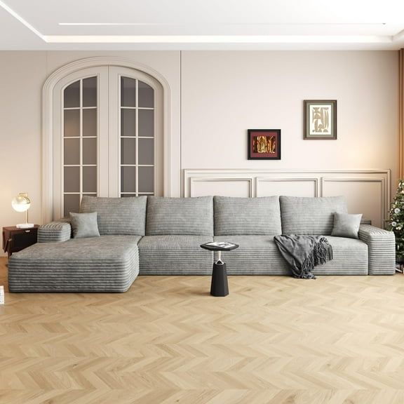 Tappio Cloud Modular Sectional Couch with Movable Ottomans, Fluffy Boneless Sofa Couch for Living Room, 4-Seat, L Shaped, Gray