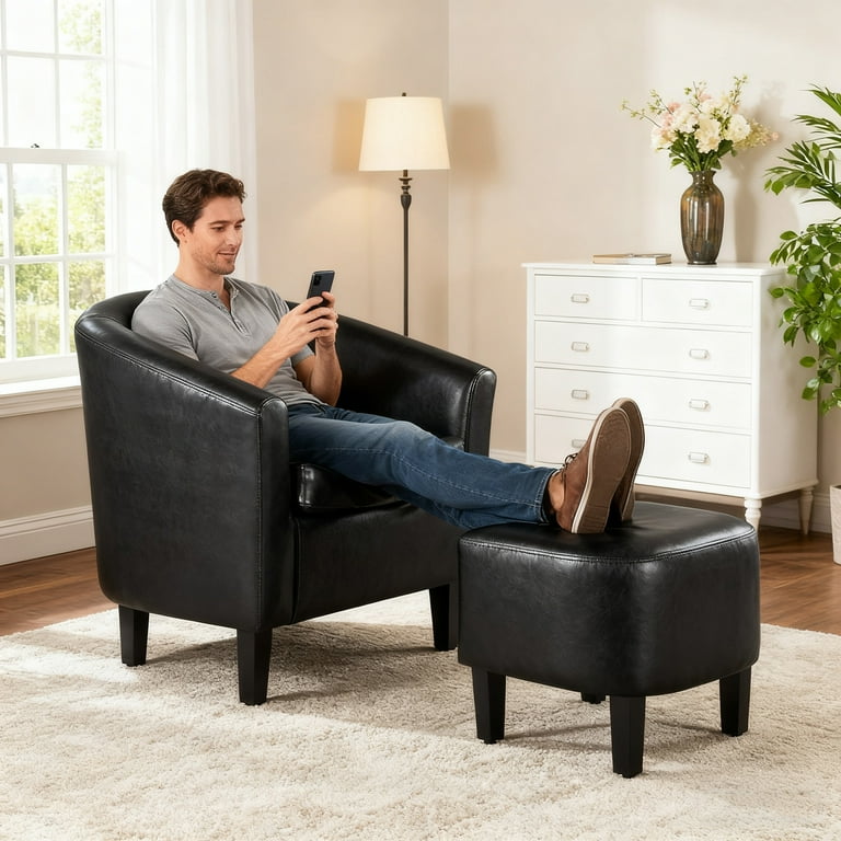 Tappio Accent Sofa Chair with Ottoman Set, Upholstered Barrel