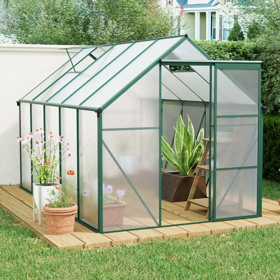 Tappio 10'x6.5' Outdoor Walk-in Greenhouse, Large Plant Gardening Canopy Green House with Aluminum Frame, Lockable Door, Vents, Green