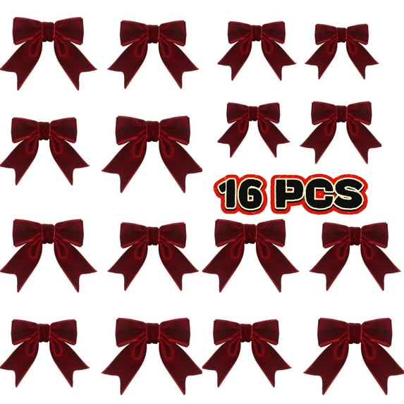 Taqqpue 16 Pieces Red Christmas Bows for Wreaths 5 x 8 Inches Christmas Bows for Tree Christmas Decoration Bows, Indoor and Outdoor, Xmas Decoration Velvet Clip on Bow Ornaments