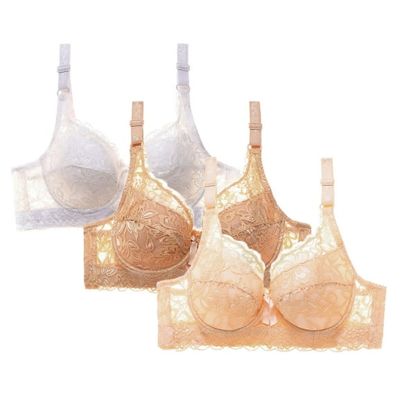 Taqqpue 2 PC Bras for Womens Solid Color V Neck Lace Underwire Bras Basic Seamless Push Up Everyday Bra Women Bralette