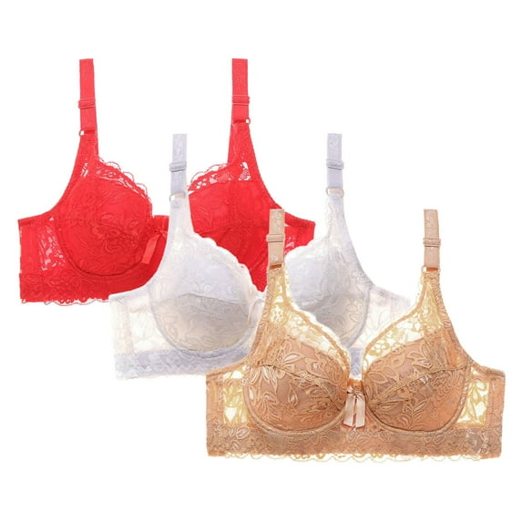 Taqqpue 2 PC Bras for Womens Solid Color V Neck Lace Underwire Bras Women Basic Seamless Everyday Bra Push Up Bralette