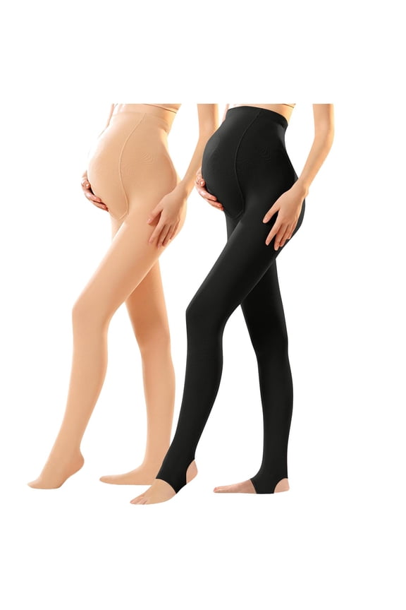 2 PC Maternity Fleece Lined Leggings Over The Belly,Womens Pregnancy Thermal Warm Pants Winter Compression Maternity Pantyhose - Opaque Pregnancy Tights, Open