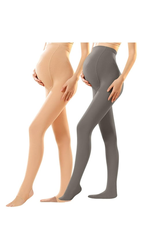2 PC Maternity Fleece Lined Leggings Over The Belly,Womens Pregnancy Thermal Warm Pants Winter Compression Maternity Pantyhose - Opaque Pregnancy Tights, Open