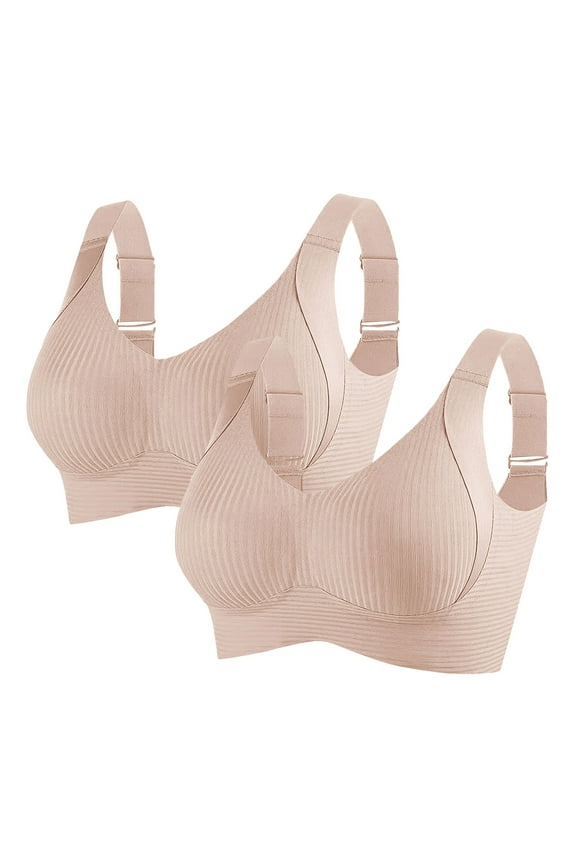 2 PC Seamless Bras for Women Plus Size Full Support Sports Bra Cozy Ribbed Wireless Push Up Adjustable Bras Everyday