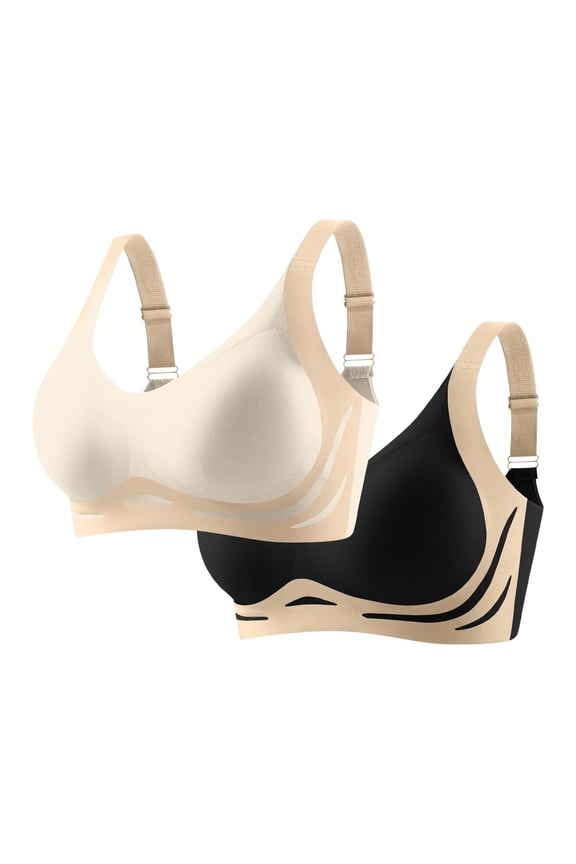 2 PC Sports Bras for Women Color Block No Underwire Full Coverage Bralette Push Up Seamless Smoothing Comfortable T shirt Bra