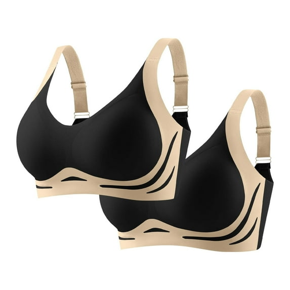 Taqqpue 2 PC Women Bras Color Block No Underwire Full Coverage Bralette Push Up Seamless Smoothing Comfortable T shirt Bra for Women