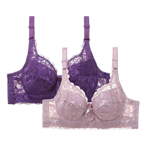Taqqpue 2 PC Womens Bras Solid Color V Neck Lace Underwire Bras Basic Seamless Everyday Bra Push Up Bralette for Women
