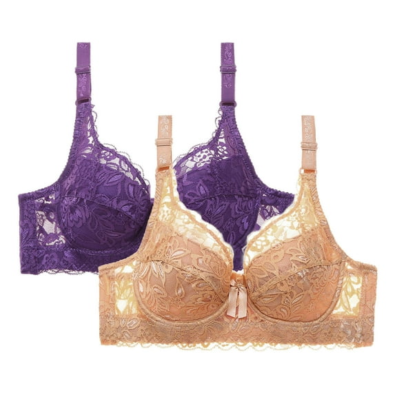 Taqqpue 2 PC Womens Bras Solid Color V Neck Lace Underwire Bras Basic Seamless Everyday Bra Push Up Bralette for Women