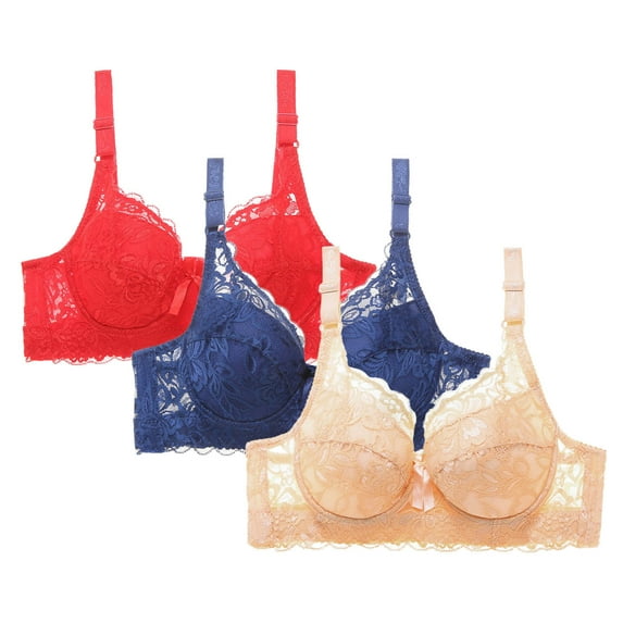 Taqqpue 2 PC Womens Bras Solid Color V Neck Lace Underwire Bras Basic Seamless Everyday Bra Push Up Bralette for Women