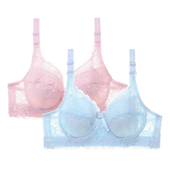 Taqqpue 2 PC Womens Bras Solid Color V Neck Lace Underwire Bras Push Up Bralette Basic Seamless Everyday Bra for Women