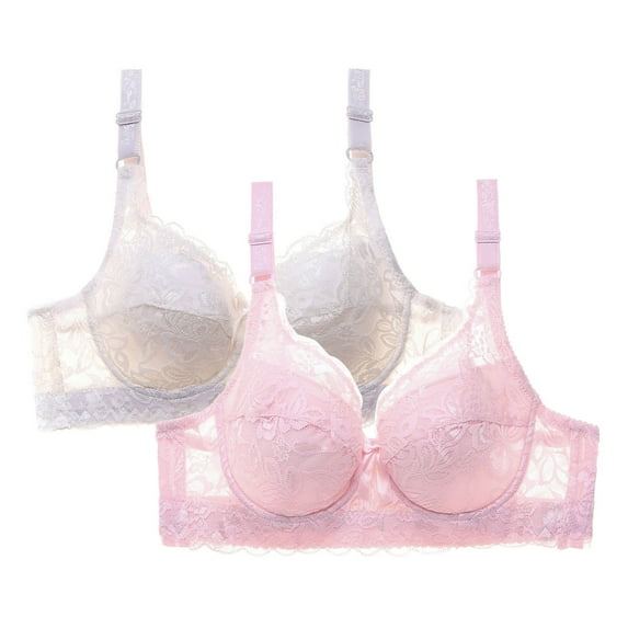 Taqqpue 2 PC Womens Bras Solid Color V Neck Lace Underwire Push Up Bras Basic Comfort Seamless Everyday Bra Bralette for Women
