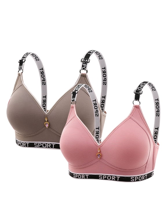 2 PC Womens Wireless Bras Solid Color No Underwire Push Up Bras Comfort V Neck Padded Sport Bra Bralette Basic Seamless Everyday Bra Multiple Pack for Women