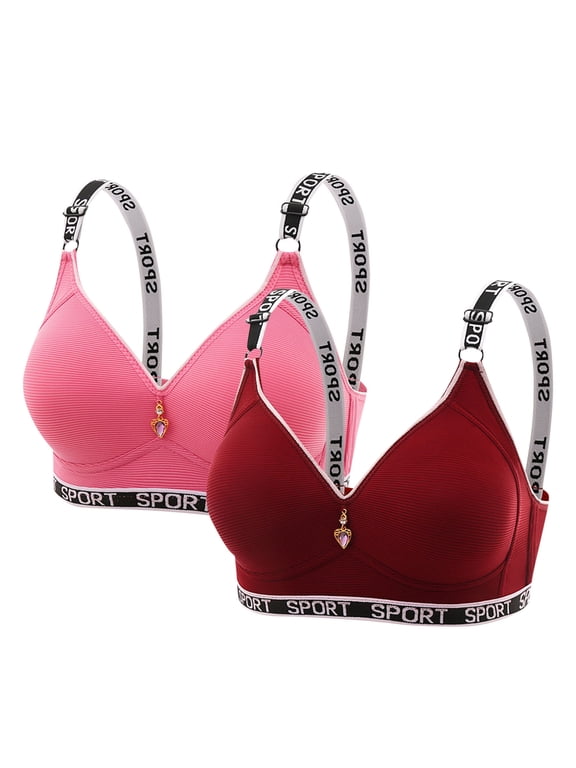 2 PC Womens Wireless Bras Solid Color No Underwire Push Up Bras Comfort V Neck Padded Sport Bra Bralette Basic Seamless Everyday Bra Multiple Pack for Women