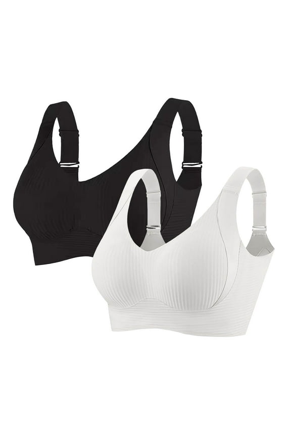 2 Pack Bras for Women Plus Size No Underwire Supportive Mesh Crossover Bra Seamless Push Up Full Coverage Everyday Bralettes M-3XL