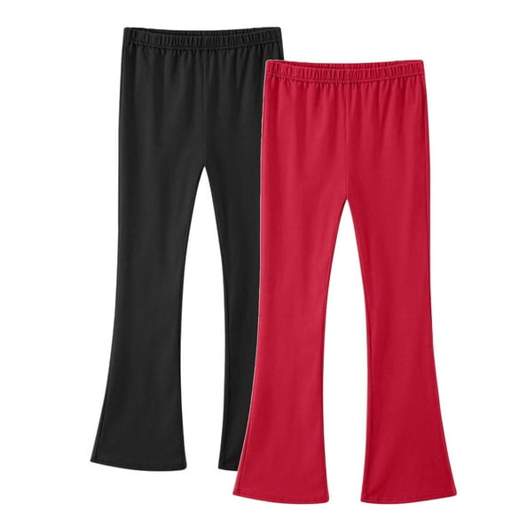 Taqqpue 2 Pack Girl Flare Leggings Bell Bottom Pants Mid Waist Soft Stretch Casual Pants for Kids Teen Girl School 3-14 Years
