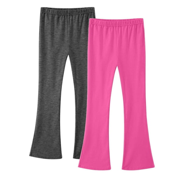 Taqqpue 2 Pack Girl Flare Leggings Bell Bottom Pants Mid Waist Soft Stretch Casual Pants for Kids Teen Girl School 3-14 Years