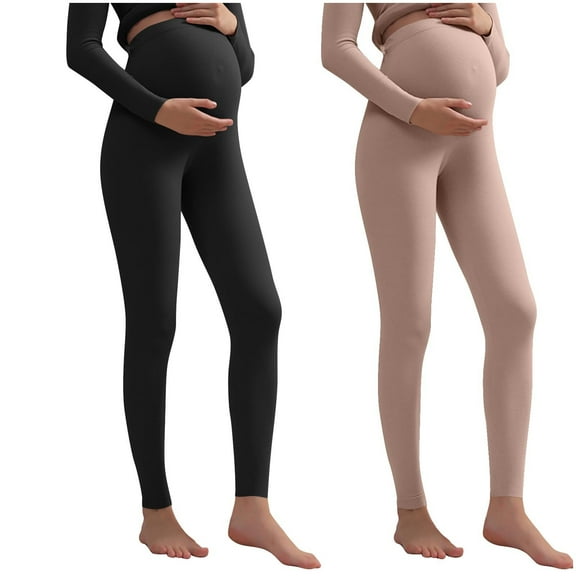 Taqqpue 2 Pack Maternity Fleece Lined Leggings Over The Belly, Womens Workout Yoga Pregnancy Pants with Pockets