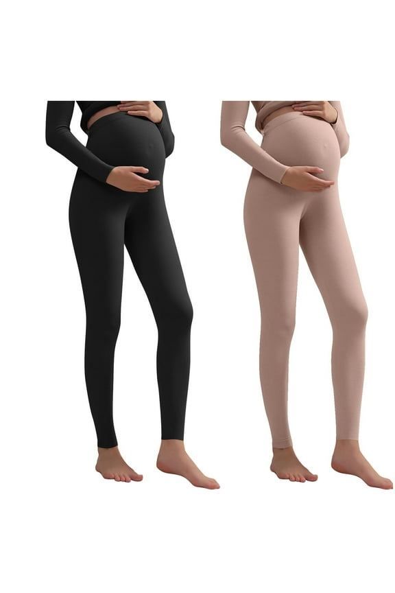 2 Pack Maternity Fleece Lined Leggings Over The Belly, Womens Workout Yoga Pregnancy Pants with Pockets