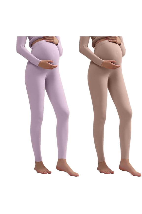 2 Pack Maternity Fleece Lined Leggings Over The Belly, Womens Workout Yoga Pregnancy Pants with Pockets