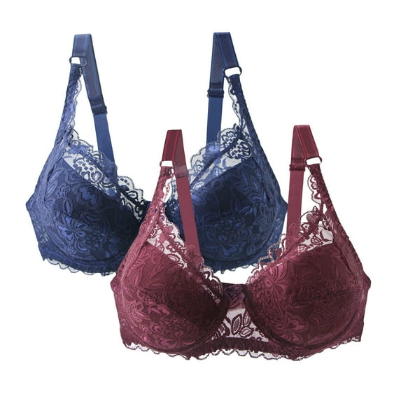 Taqqpue 2-Pack Plus Size Bras for Women Push Up Bra Comfort Padded No Underwire Bralette Floral Lace Full Coverage Sport Everyday Bra S-5XL